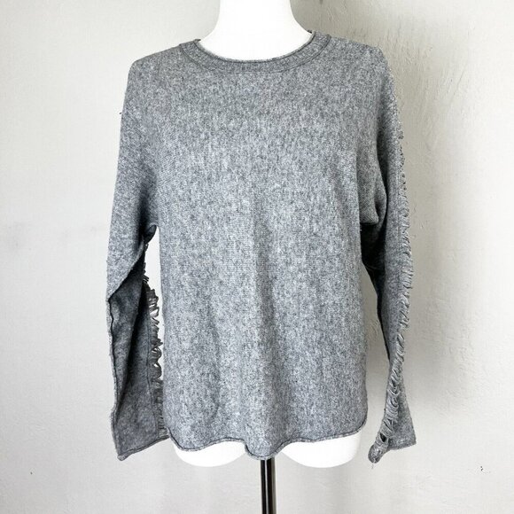 n:PHILANTHROPY Sweater Wool Cashmere Blend Distressed Sleeve Gray Size Medium‎ - Picture 1 of 10